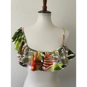 Aila Blue Swim Bikini Top Ruffled Asymmetric Beach Summer Floral Jungle